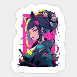 Neko Geisha Samurai Sticker